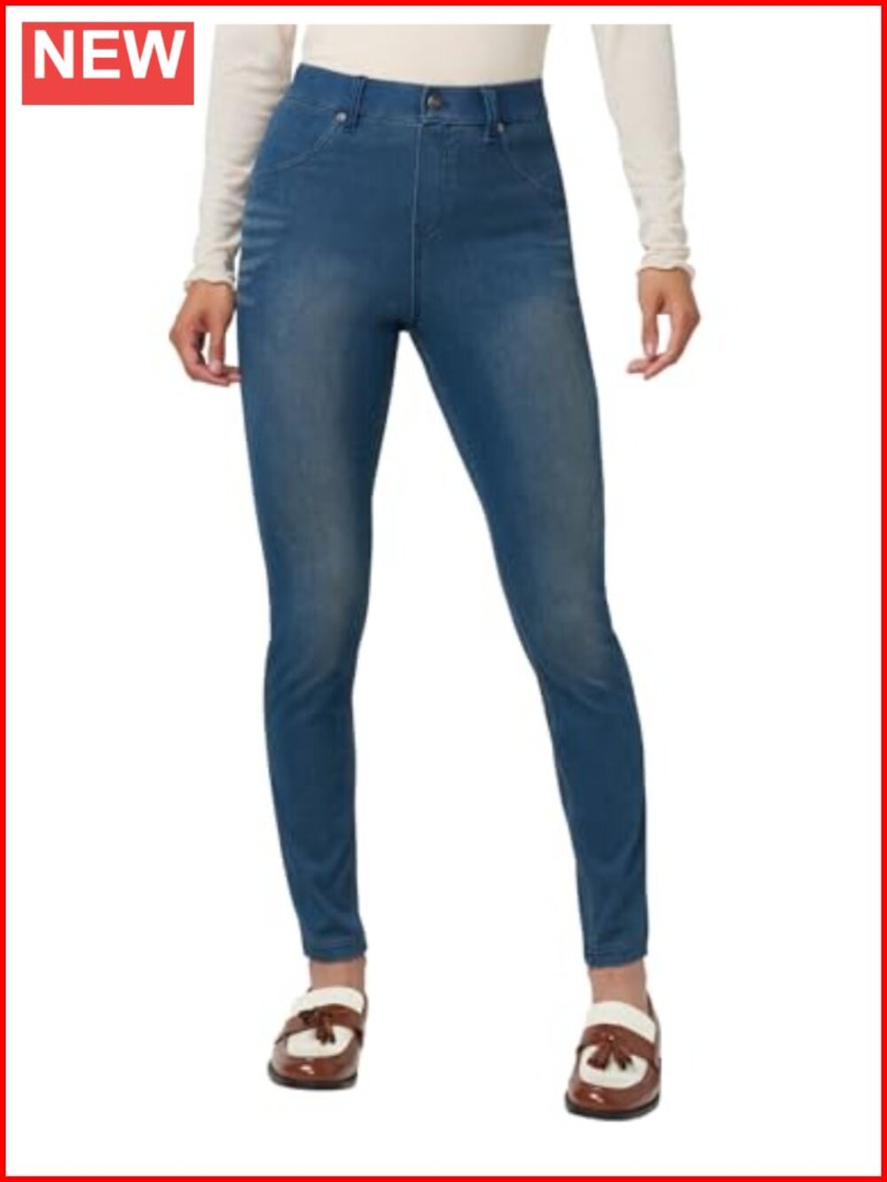 High Waist Denim Leggings with Pockets - Ultra Soft Skinny Pull-On